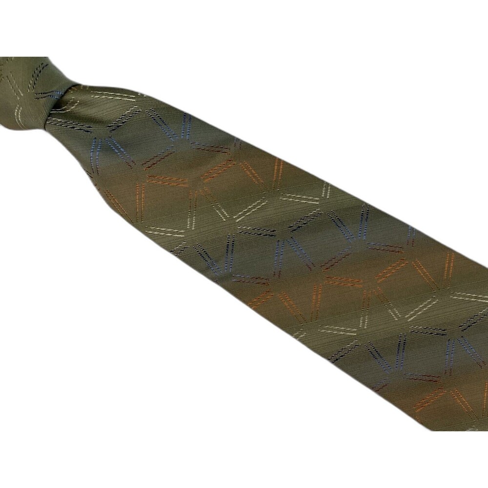Pierre Cardin VTG Mens Silk Tie Business Formal Green Geometric Necktie - Picture 2 of 5